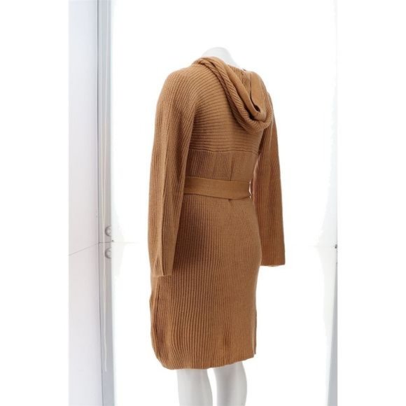 NWT SKINNYGIRL CARLY KNIT SWEATER BELTED DRESS WITH HOOD TAN XS - Picture 4 of 12